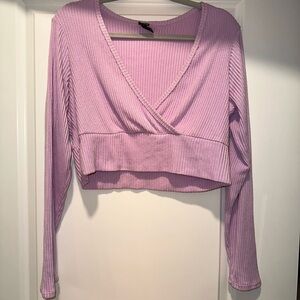 Women's Light Pink/Lavender Cropped & Ribbed Wrap Top